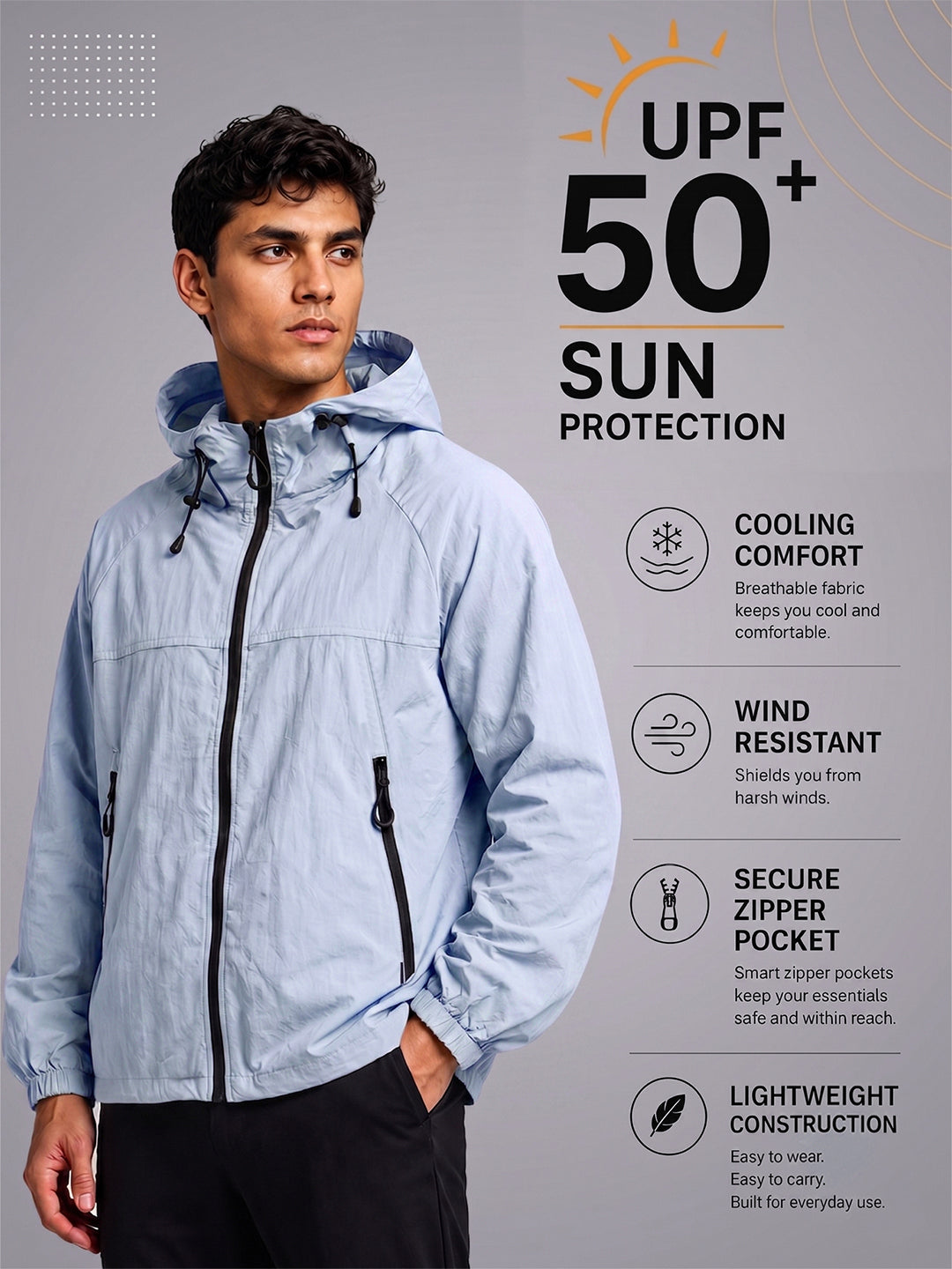 Men's IceBlue Hooded Sunscreen Jacket UPF 50+ | UV & Sun Protection