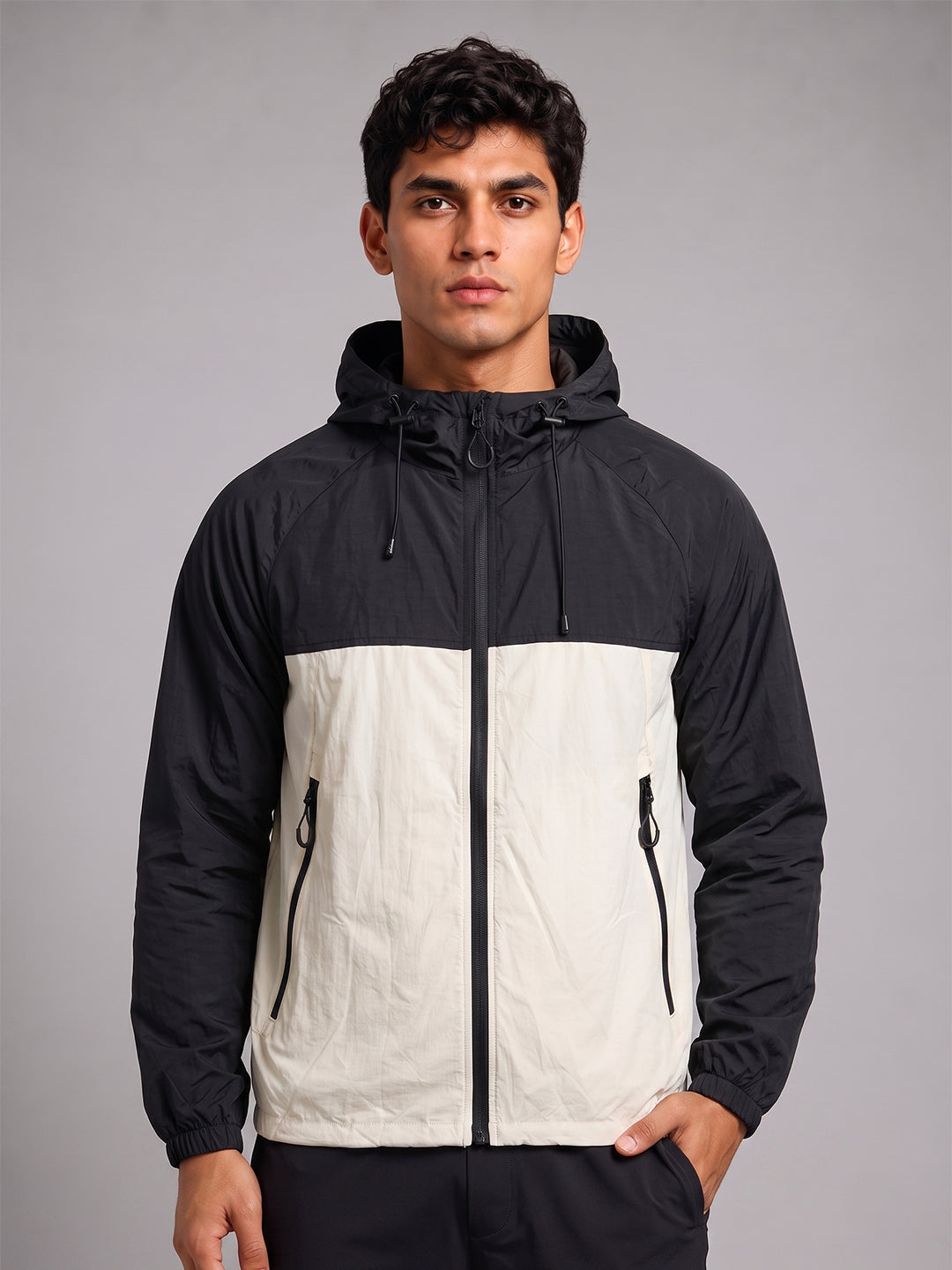 Men's Black White Hooded Sunscreen Jacket UPF 50+ | UV & Sun Protection