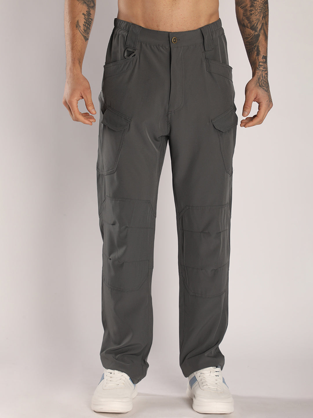 Men's Regular Fit Dark Grey Sports Track Pants with Cargo Pockets