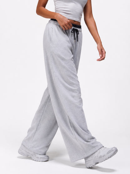 Women Relaxed Fit Wide Leg Trackpants Light Grey