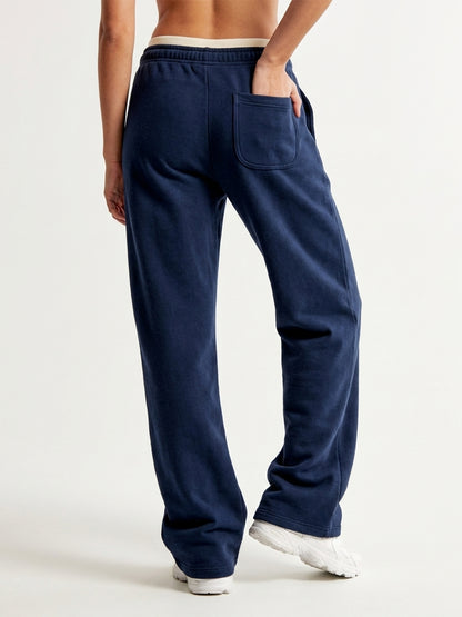 Women Relaxed Fit Wide Leg Trackpants Navy