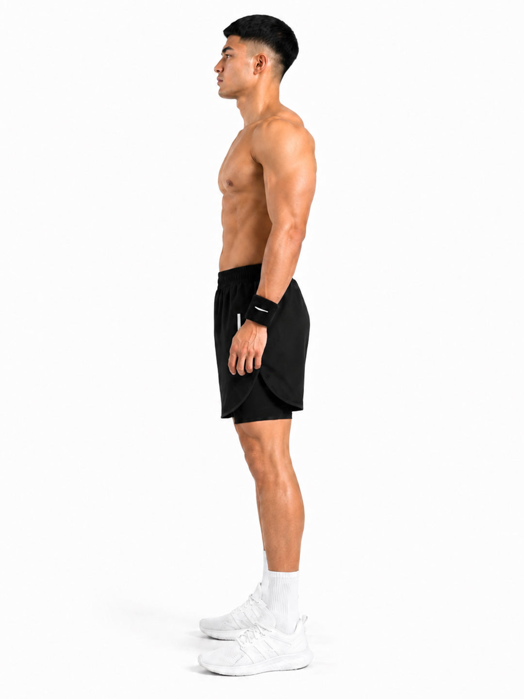 Men Double Layered Sports Running Shorts Black