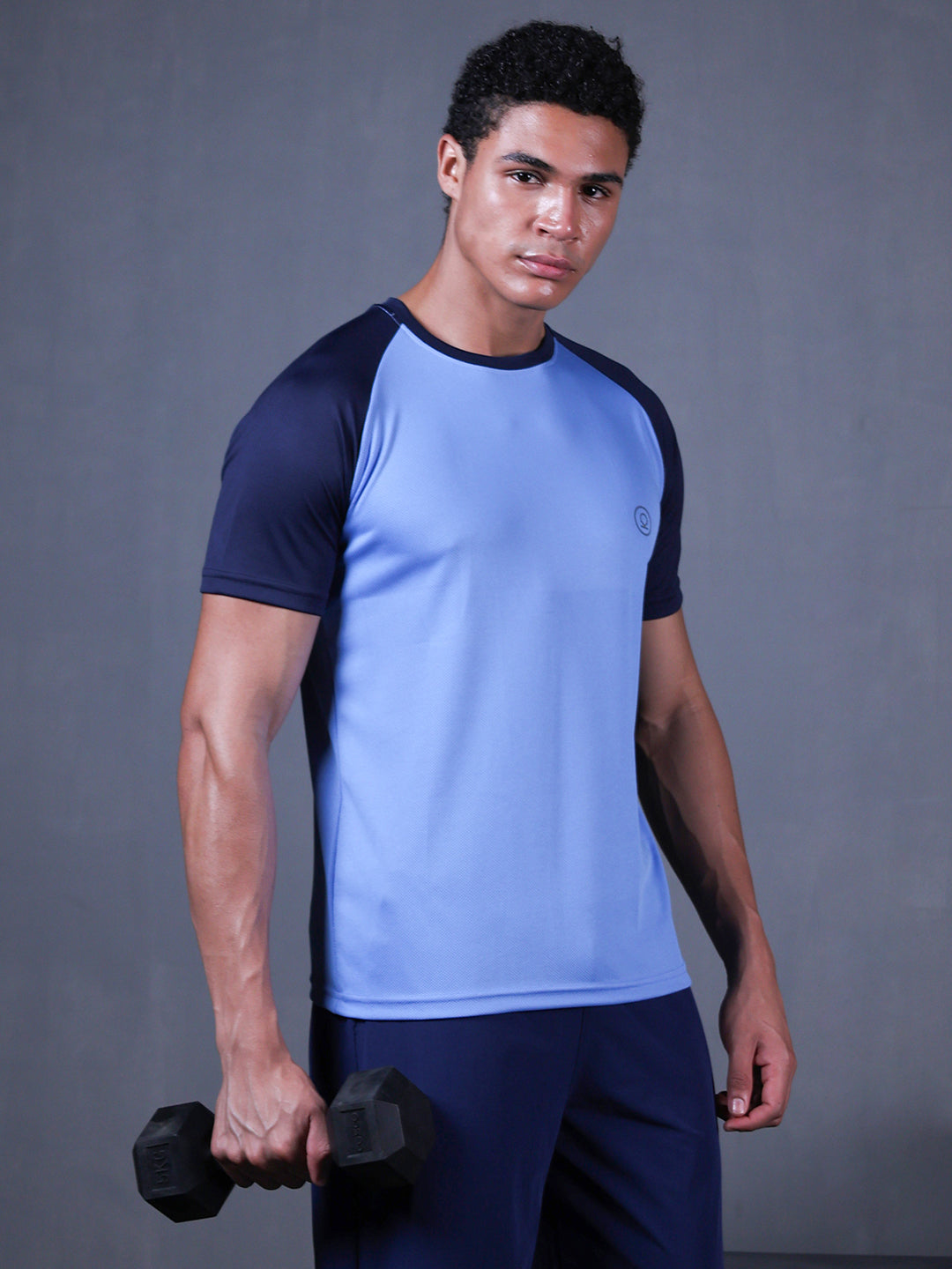 Men's Solid Raglan Dry Fit Gym T-Shirt Blue Navy