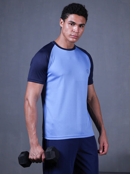 Men's Solid Raglan Dry Fit Gym T-Shirt Blue Navy