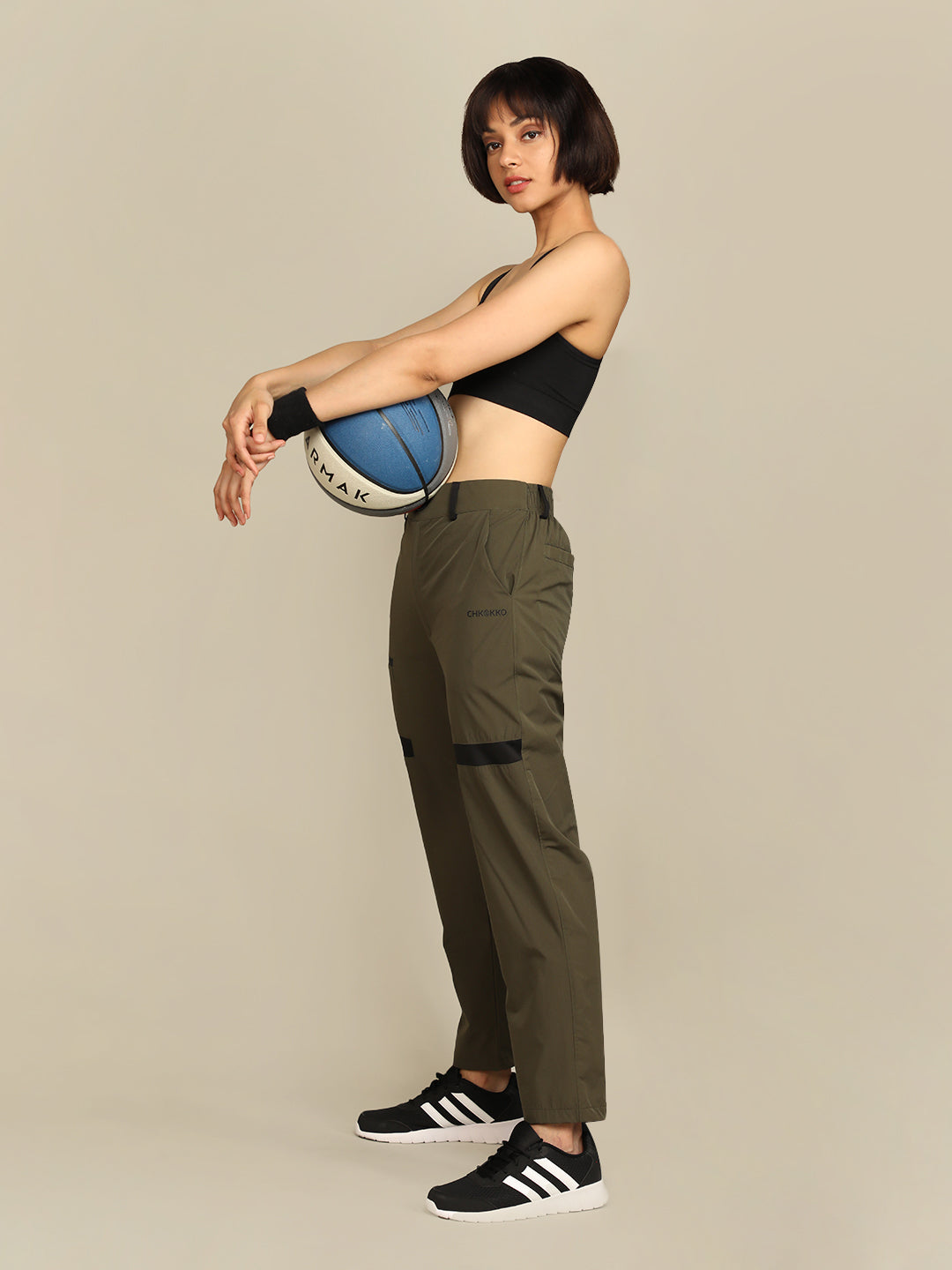 Women's Olive Black Active Trouser | CHKOKKO