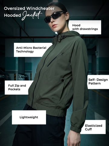 Women Winter Sports Oversized Windcheater Hooded Jacket