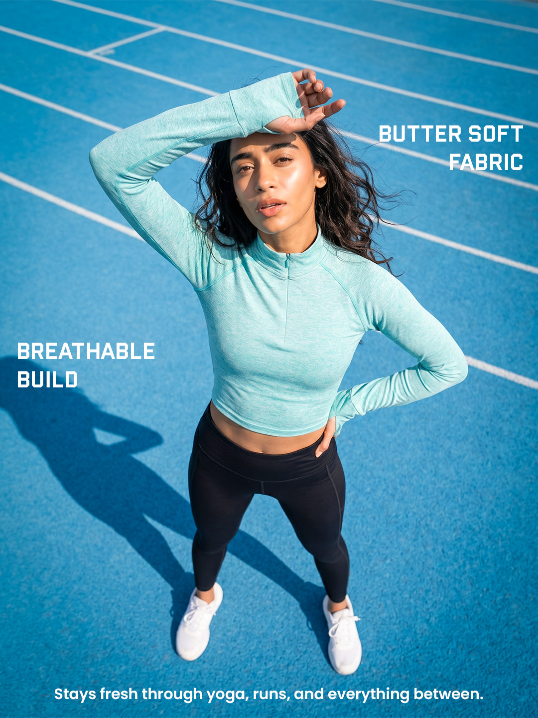 Women’s Full Sleeve Crop Top – Slim Fit Activewear T-Shirt for Gym