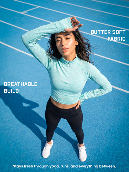 Women’s Full Sleeve Crop Top – Slim Fit Activewear T-Shirt for Gym