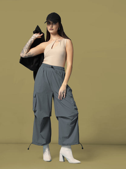 Women's Mid Waist Baggy Cargo Parachute Pants