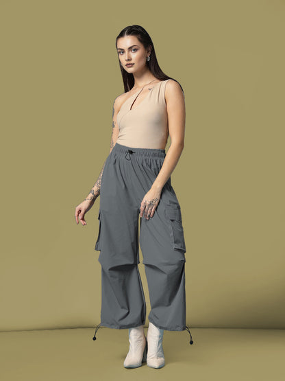 Women's Mid Waist Baggy Cargo Parachute Pants