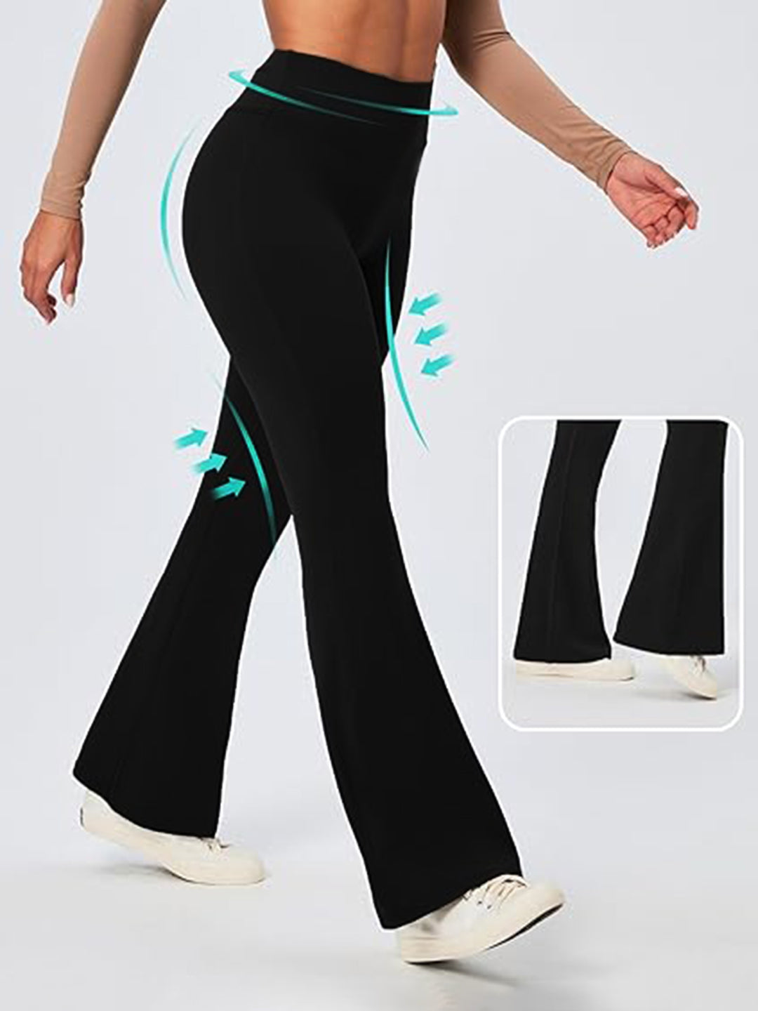 Women's High Waist Solid Flared Pants Black