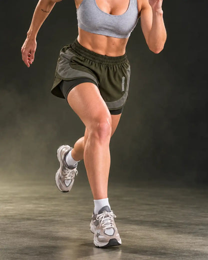 Women’s Double Layer Sports Running Shorts Olive