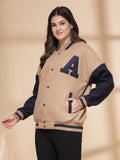 Women Oversized Winter Wear Varsity Jacket with Ribbed Cuffs