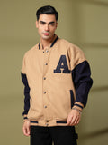 Men Oversized Winter Wear Varsity Jacket with Ribbed Cuffs