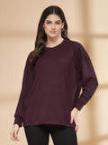 Women Violet Oversized Full Sleeve Round Neck Tshirt