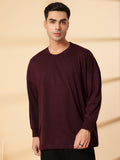 Men Violet Oversized Full Sleeve Round Neck Tshirt