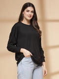 Women Black Oversized Full Sleeve Round Neck Tshirt