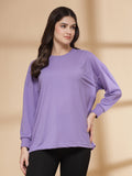 Women Purple Oversized Full Sleeve Round Neck Tshirt