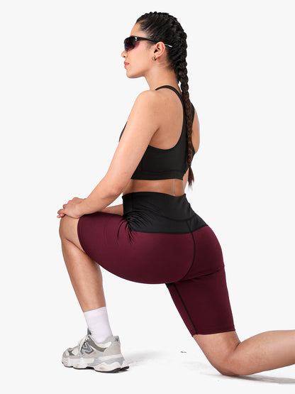Women High-Waist Biker Shorts Wine Black