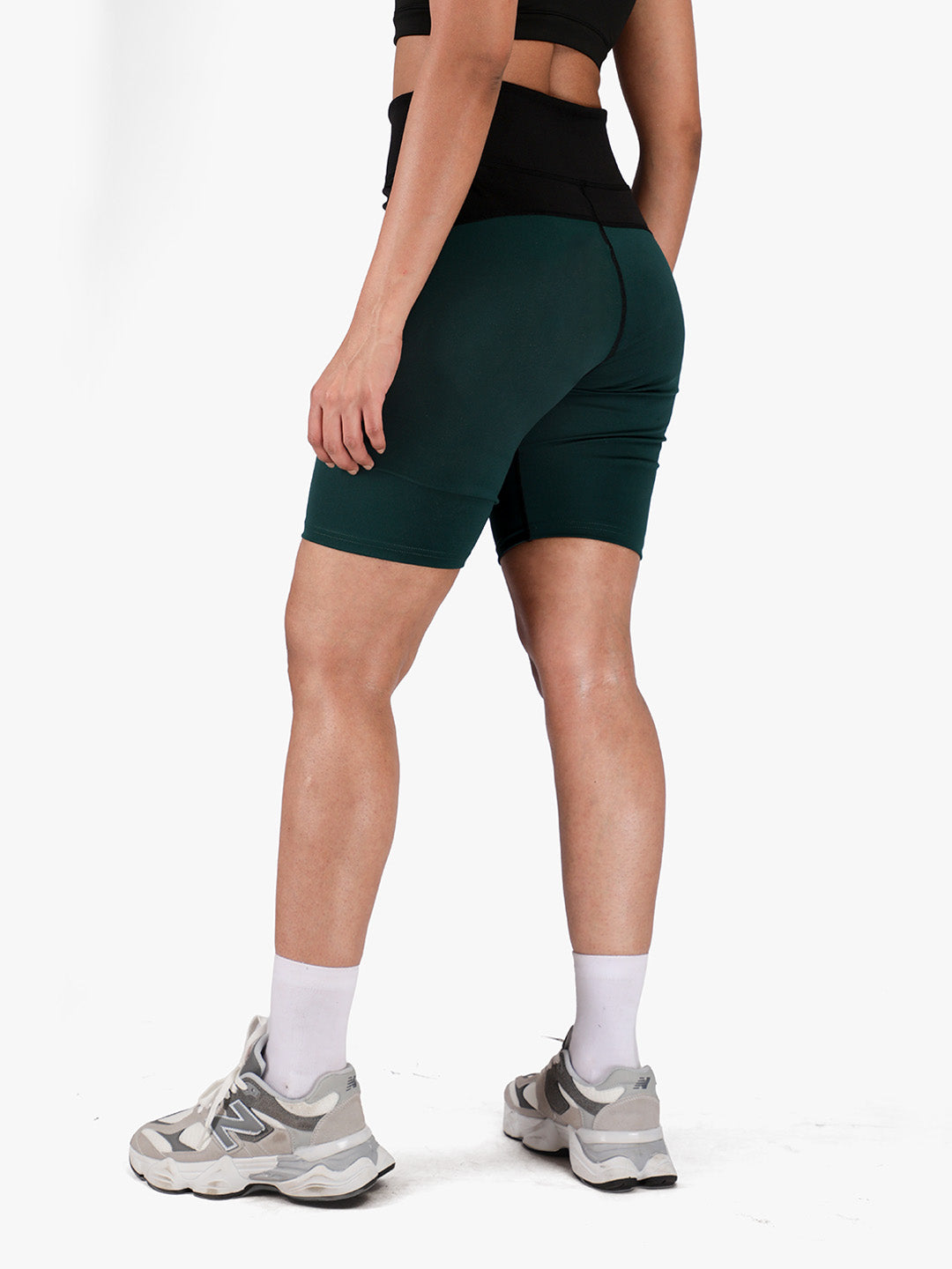 Women High-Waist Biker Shorts Green Black