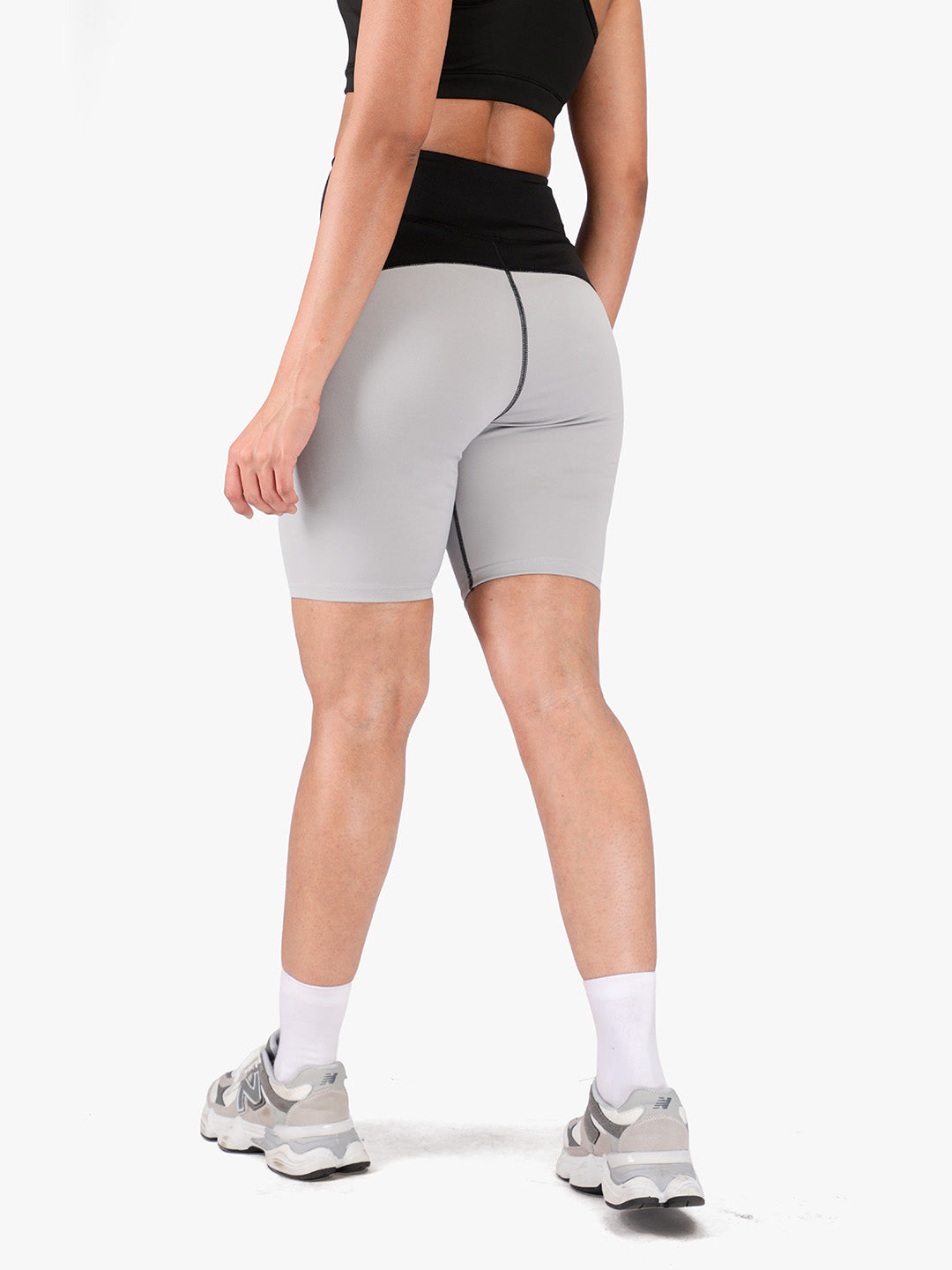 Women High-Waist Biker Shorts Grey Black