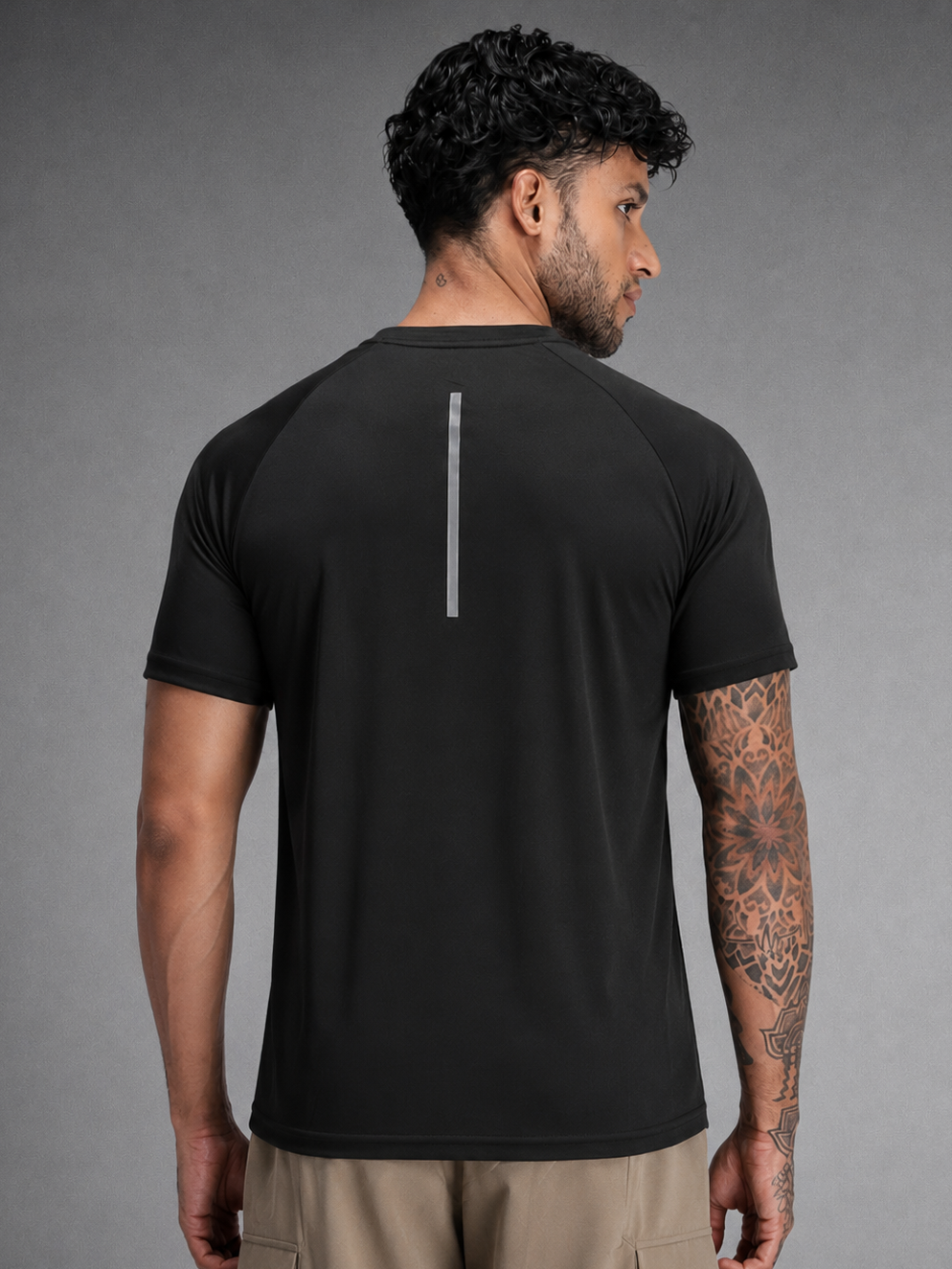 Men's Half Sleeves Dry Fit Gym T-shirt Black Grey