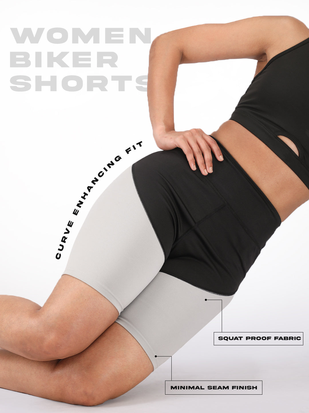 Women High-Waist Biker Shorts Grey Black