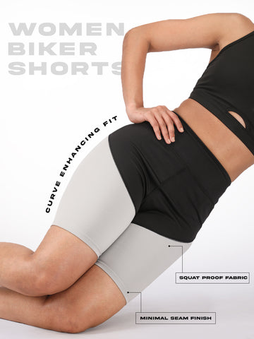 Women High-Waist Biker Shorts Grey Black