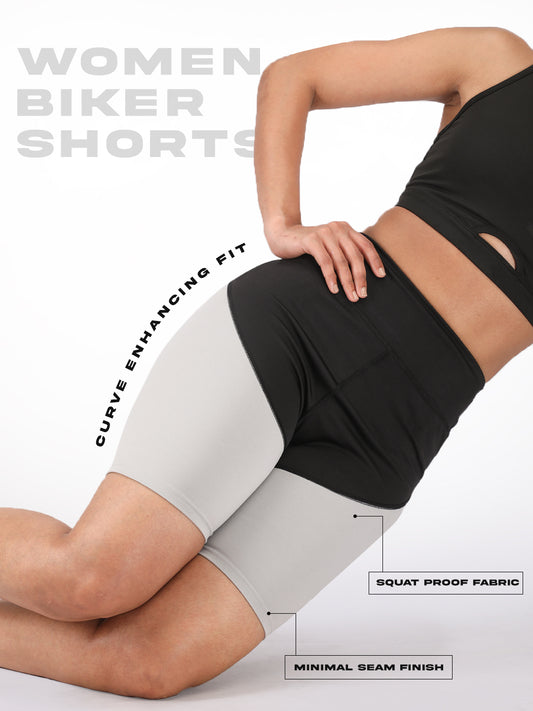 Women High-Waist Biker Shorts Grey Black