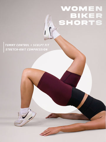Women High-Waist Biker Shorts Wine Black