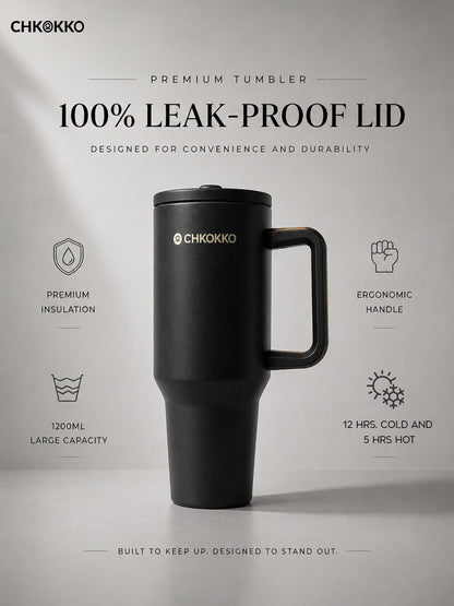Chkokko Premium Insulated Tumbler - Black 1200ml with Leak-Proof Lid