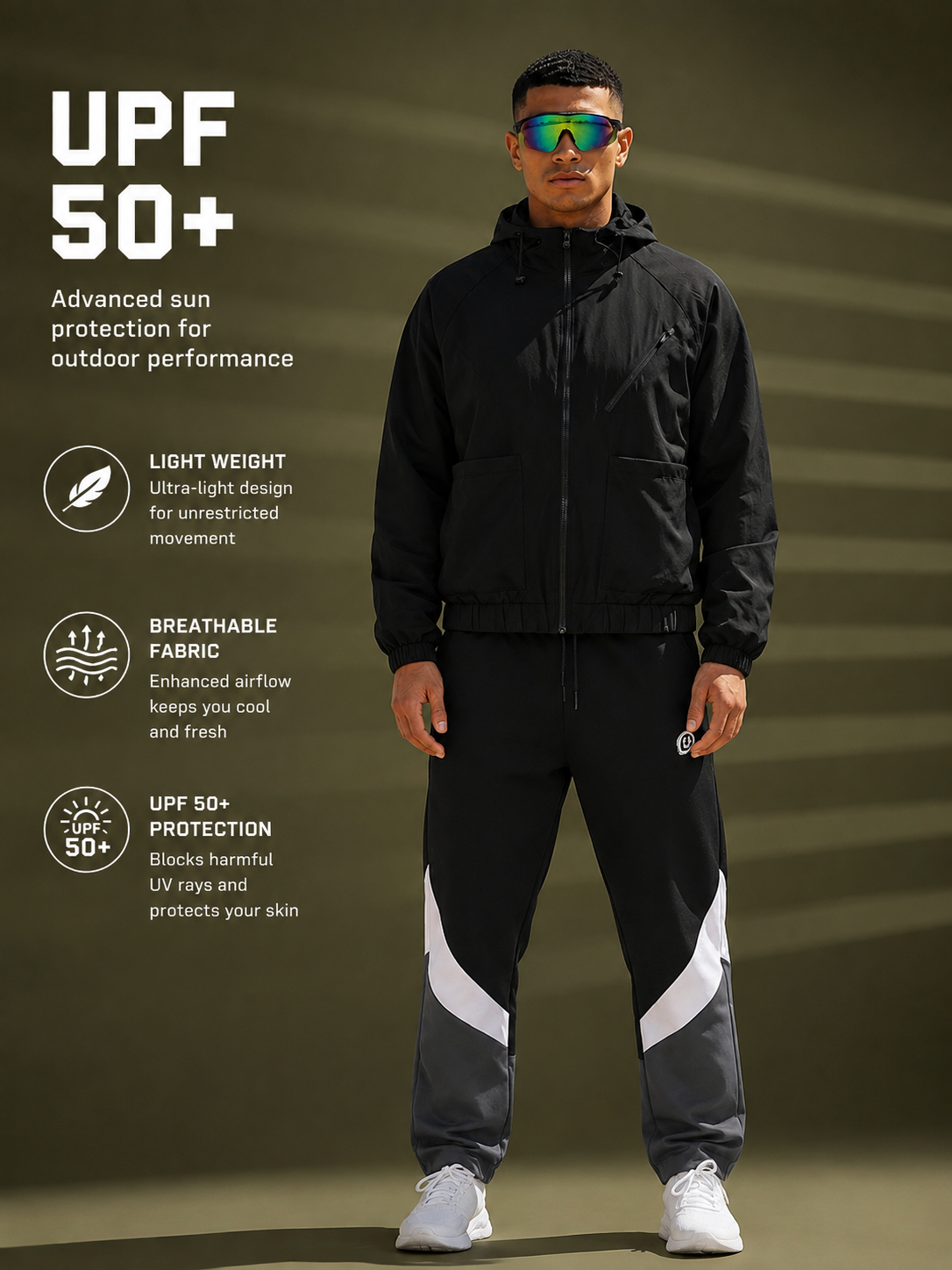 Men’s Lightweight UPF 50+ Sun Protection Summer Jacket Black