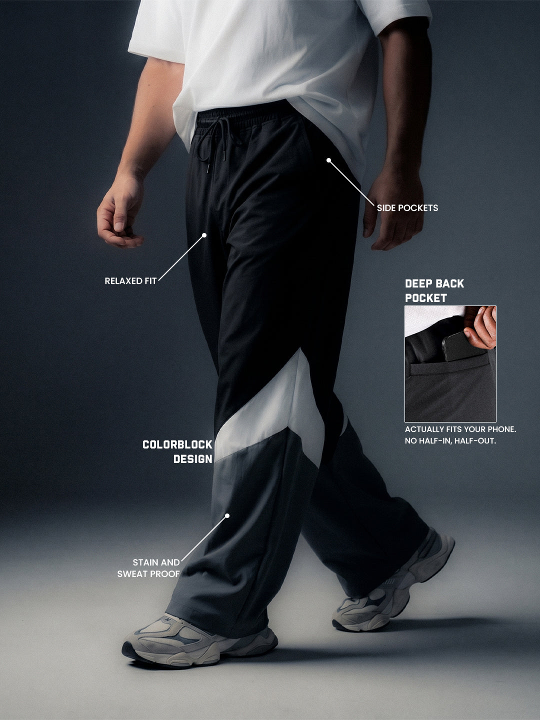 Arc Pant - Men's  Colorblock Wide-Leg Track Pants Black Grey