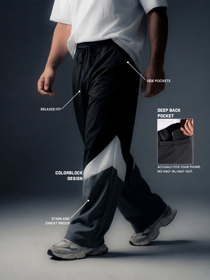 Arc Pant - Men's  Colorblock Wide-Leg Track Pants Black Grey