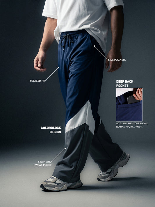 Arc Pant - Men's  Colorblock Wide-Leg Track Pants Navy Grey