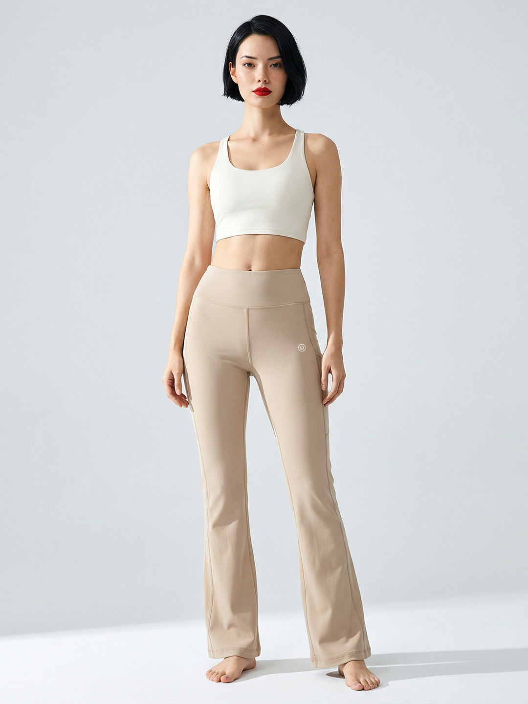 Women's High Waist Solid Flared Pants Beige