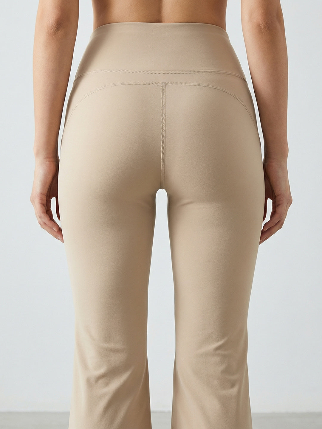 Women's High Waist Solid Flared Pants Beige