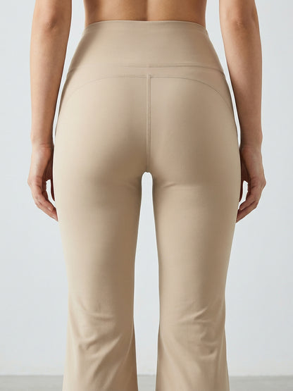Women's High Waist Solid Flared Pants Beige
