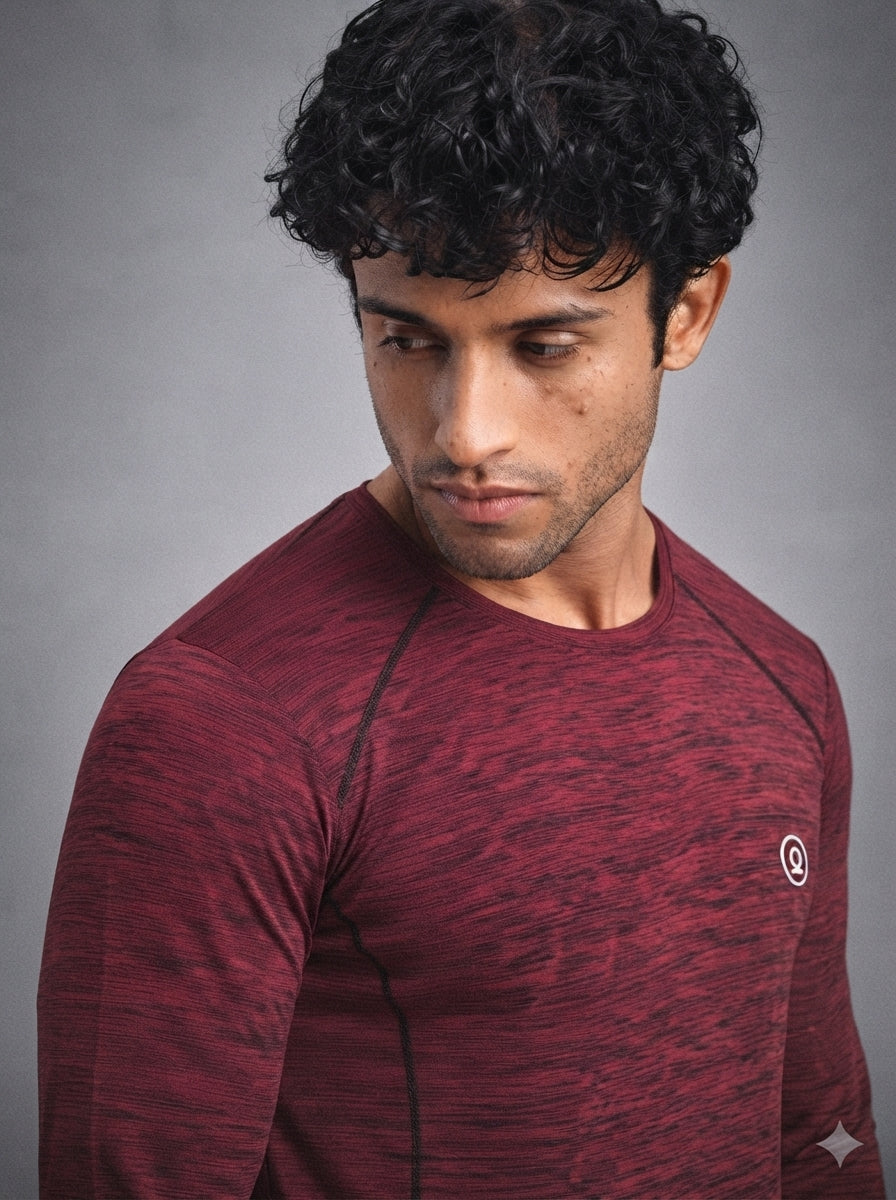 Men's Regular Dry Fit Full Sleeves Gym T-Shirt Wine