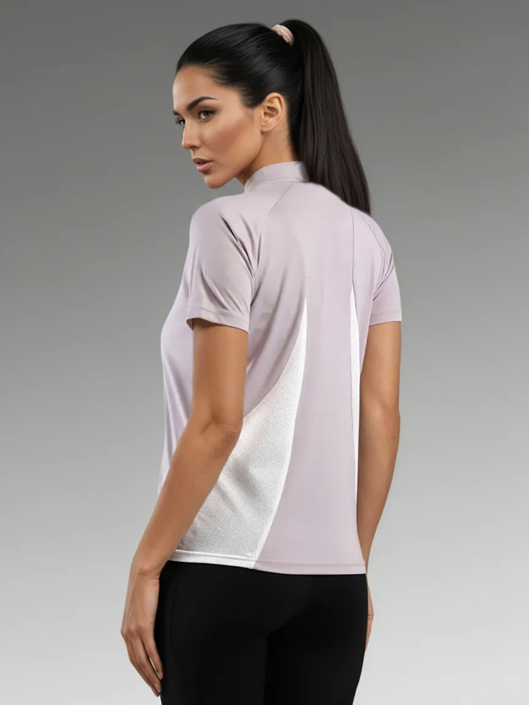 Women's Half Sleeves Dry Fit Gym T-shirt Lavender White