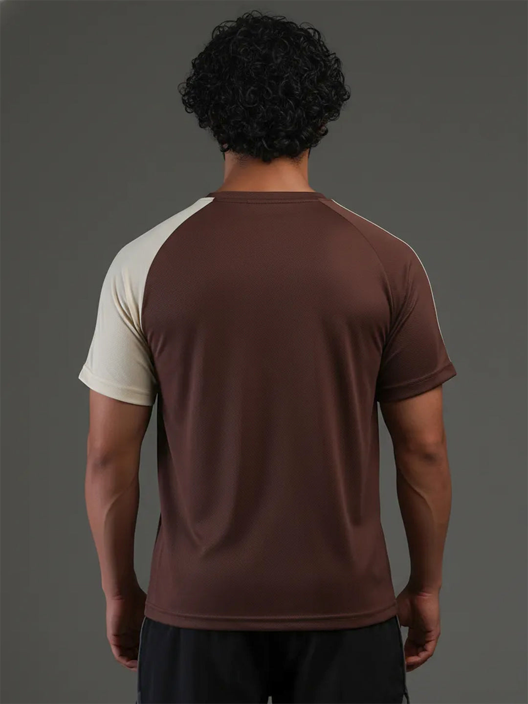 Men's Half Sleeves Sports Gym T-shirt Cream Coffee