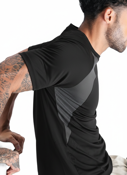 Men's Half Sleeves Dry Fit Gym T-shirt Black Grey