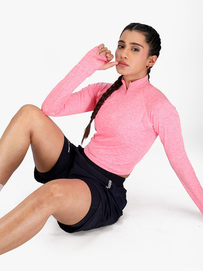 Women’s Full Sleeve Crop Top Activewear T-Shirt for Gym Pack of 2