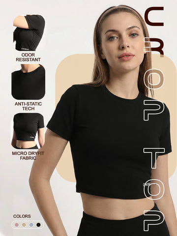 Women Round Neck Half Sleeve Sports Crop Top