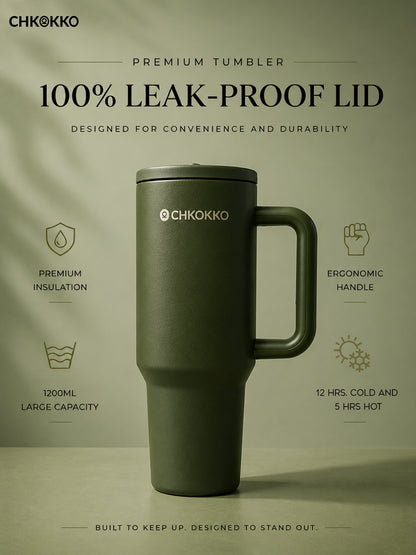 Chkokko Premium Insulated Tumbler - Olive 1200ml with Leak-Proof Lid