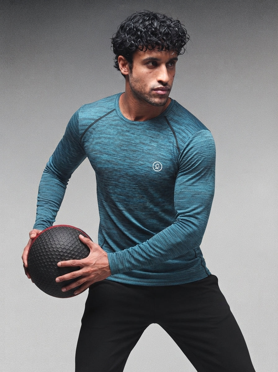 Men's Regular Dry Fit Full Sleeves Gym T-Shirt Sea Green