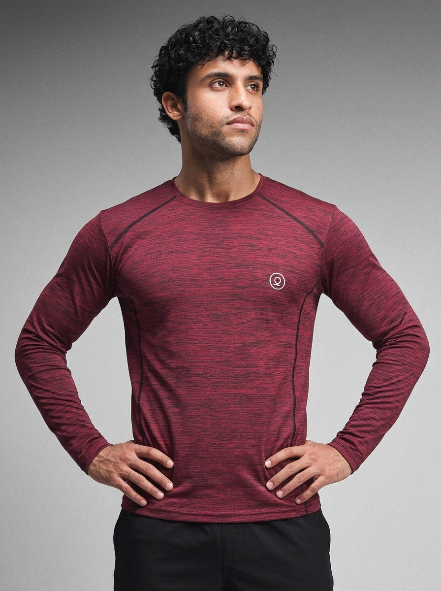 Men's Regular Dry Fit Full Sleeves Gym T-Shirt Wine