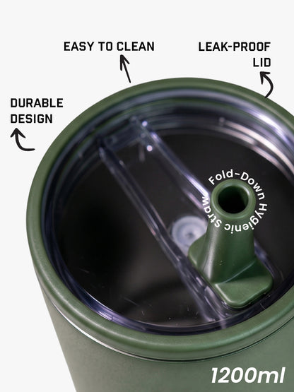 Chkokko Premium Insulated Tumbler - Olive 1200ml with Leak-Proof Lid