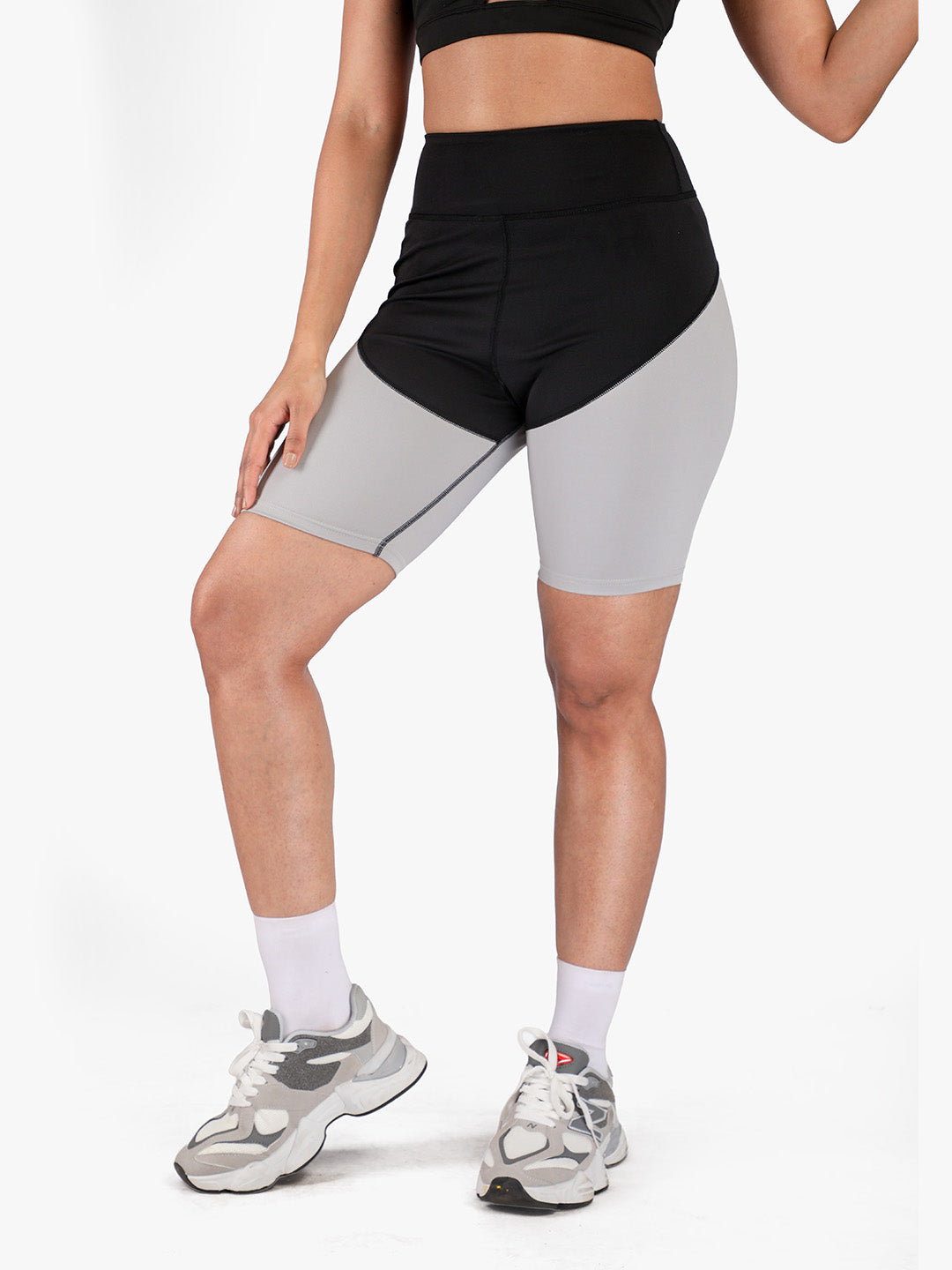 Women High-Waist Biker Shorts Grey Black
