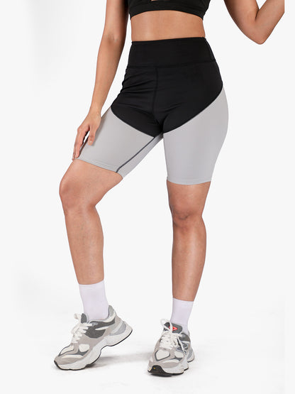 Women High-Waist Biker Shorts Grey Black